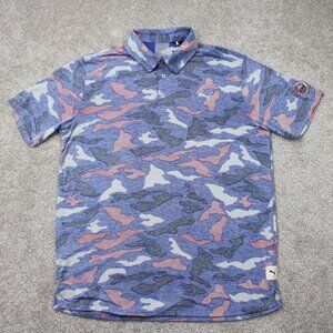 Puma‎ Polo Shirt Mens Medium Pink/Blue Camo Reverse Print Golf S/S Pullover